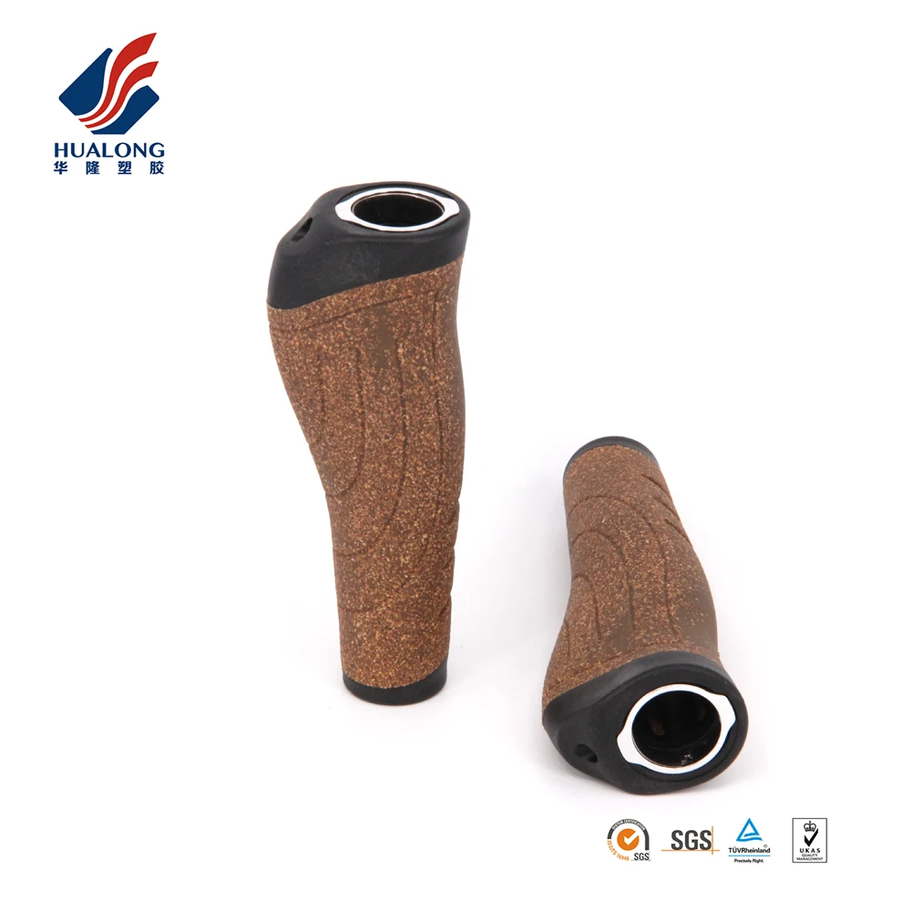 Ningbo HUALONG HL-G234 CORKand rubber ergonomic inner side alloy clamp cork bicycle grips double color