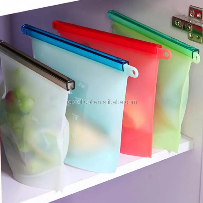 
Amazon Hot Selling Food Grade Leakproof Seal Fruit Meat Preservation Bag Container Reusable Silicone Food Storage Bag 