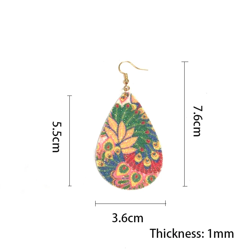 Low Price Boho Earrings Lightweight Glitters Dangle Teardrop Leather Peacock Earrings