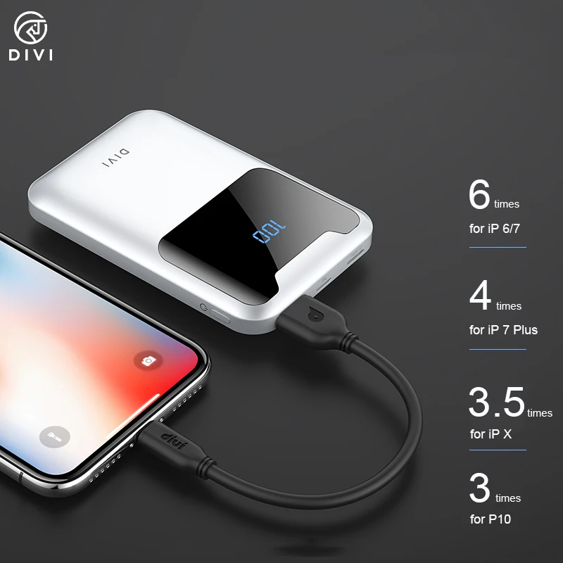 DIVI LED Display Screen power bank10000mah Lithium Battery wallet power bank Double USB Power Bank for mobile phone