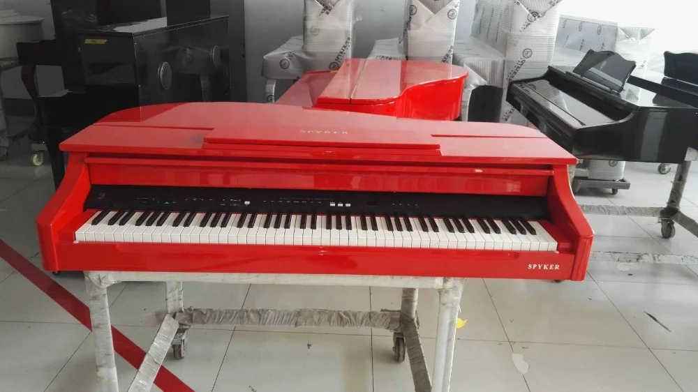 Digital Piano Red 88 Keys with Pedals Melamine Board LCD Display Durable Polished