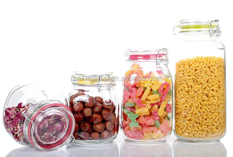 metal clip top glass storage jar set square shaped glass canister for food