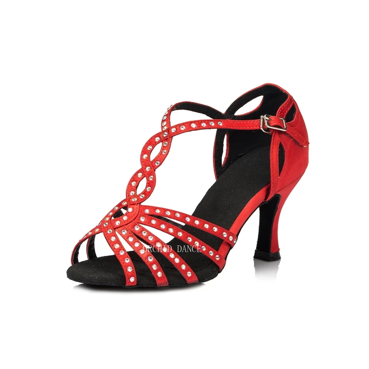 Crystal Latin Dance Shoes For Women Satin Salsa Dance Shoes