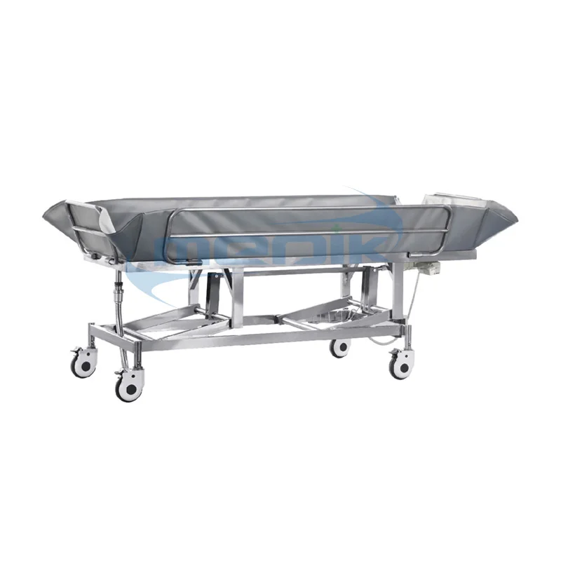 
China Manufacture 304# Stainless Steel Electric Medical Hospital Shower Bath Bed Trolley for Patient  (60796763176)