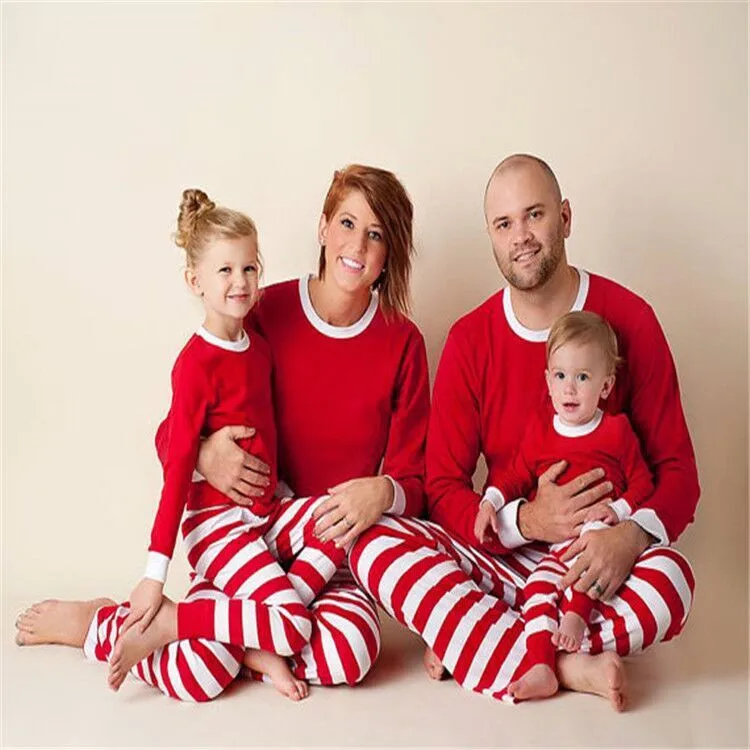  2021 Christmas Pajamas Red White Stripe Pjs Set Green Sets Matching