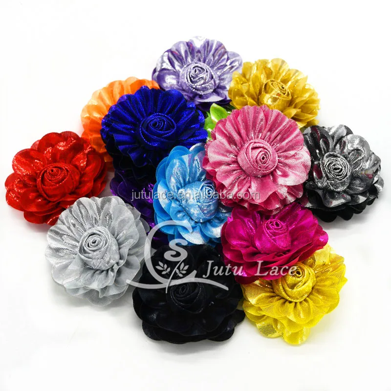 New silver glitter artificial flowers -handmade shiny fabric flowers -rose chiffon christmas flowers