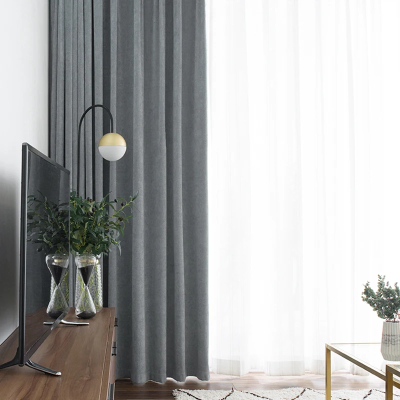 Monad Cheap Gray Blackout Solid 100 Polyester Fabric Stock Decor Curtain For living Room