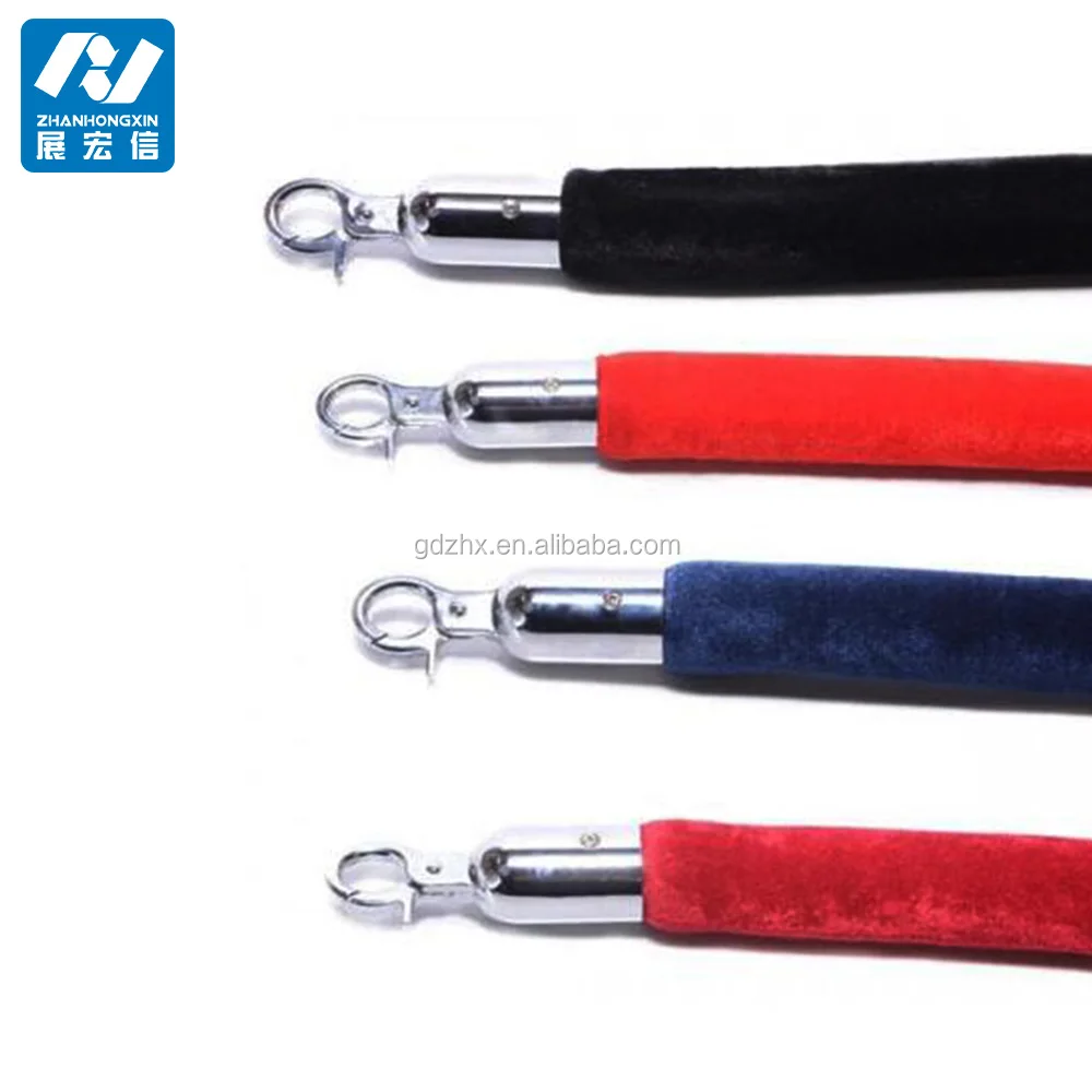Black or Red Barrier Rope Crowd Control Stanchion Queue Velvet Rope with Silver or Gold Hardware