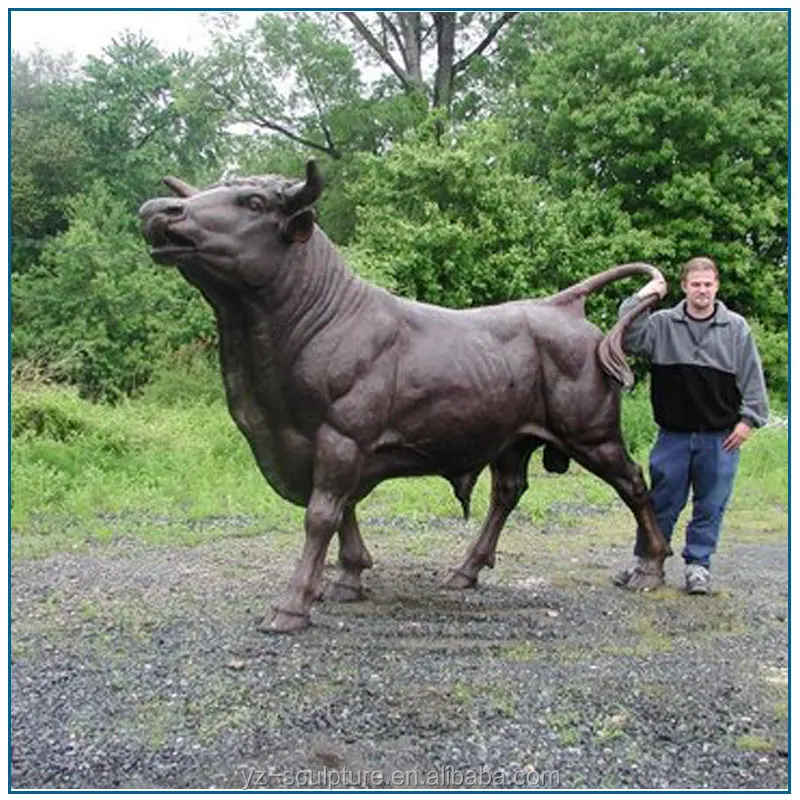 Большая латунная статуя животного в натуральную величину, бронзовая настенная уличная статуя быка, уличный Декор