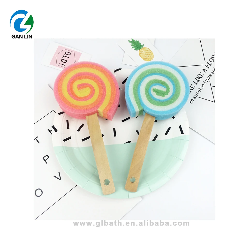 new arrival colorful lollipop shaped  exfoliating shower brush wholesale kids baby bath sponge