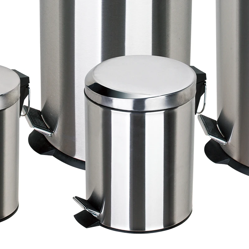 Stainless Steel Anti-finger Round Shape Dust Bin Step Foot Pedal Bin Waste Garbage Bin Trash Can For Hands Free Lid Opening