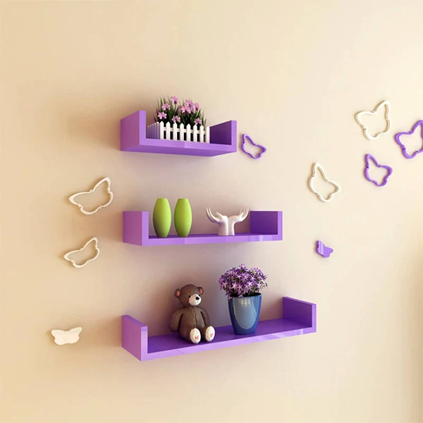 Modern home decorative wall floating shelf with invisible metal bracket for being easily mounted