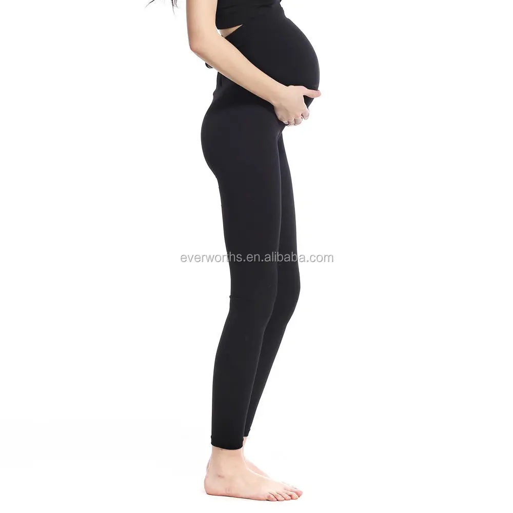 Plus size seamless maternity support leggings made of microfiber nylon spandex