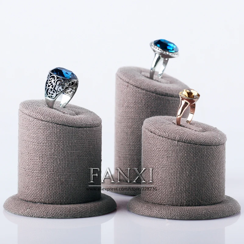 FANXI Wholesale Trade Show Boutique Shop Counter Organizer Finger Rings Display Stand Set Linen Jewelry Ring Holder Props