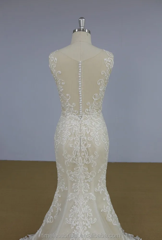 2018 spring fashion champagne mermaid lace wedding gowns bridal dress