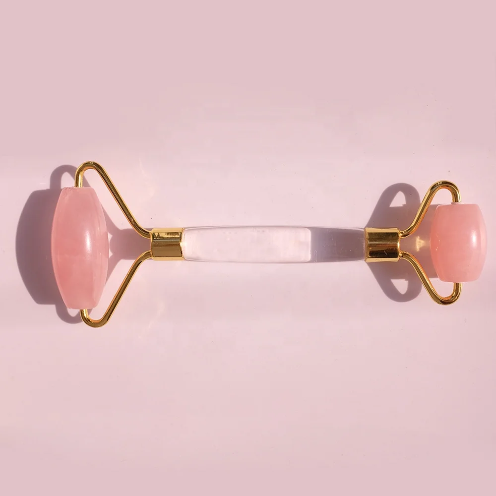 Noisy Free Rose Quartz Jade Roller with Transparent Acrylic Handle