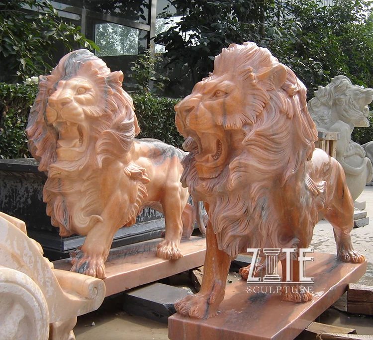 Carved garden marble animal sculpture big large stone lion statue