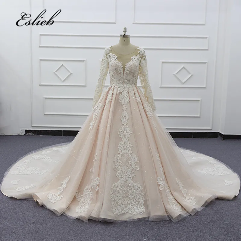 100% Real photo  Champagne Wedding Dresses Ball Gown Straps Bride Gowns  vestidos de noiva de luxo 2019