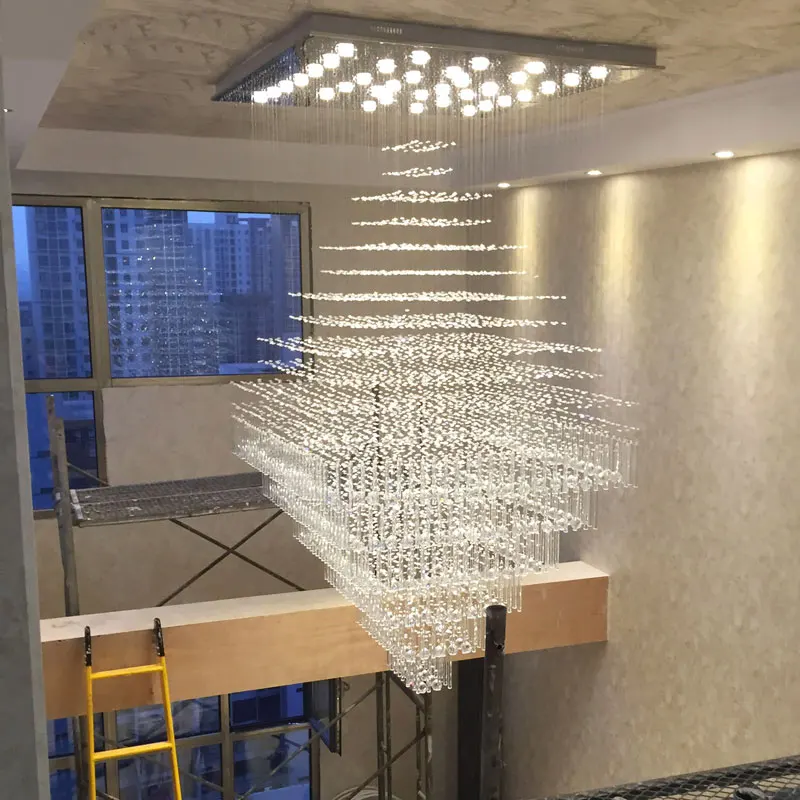 Modern Crystal LED Chandelier Ceiling Light Stairs Crystal Chandelier Ceiling Lamp For Hotel Project