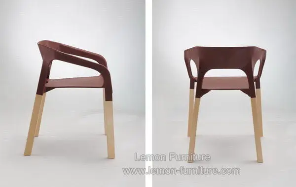 Modern wholesale armrest wood leg stackable restaurant plastic chair
