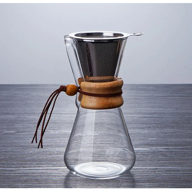 Handblown wholesale pour over glass coffee maker with wood neck