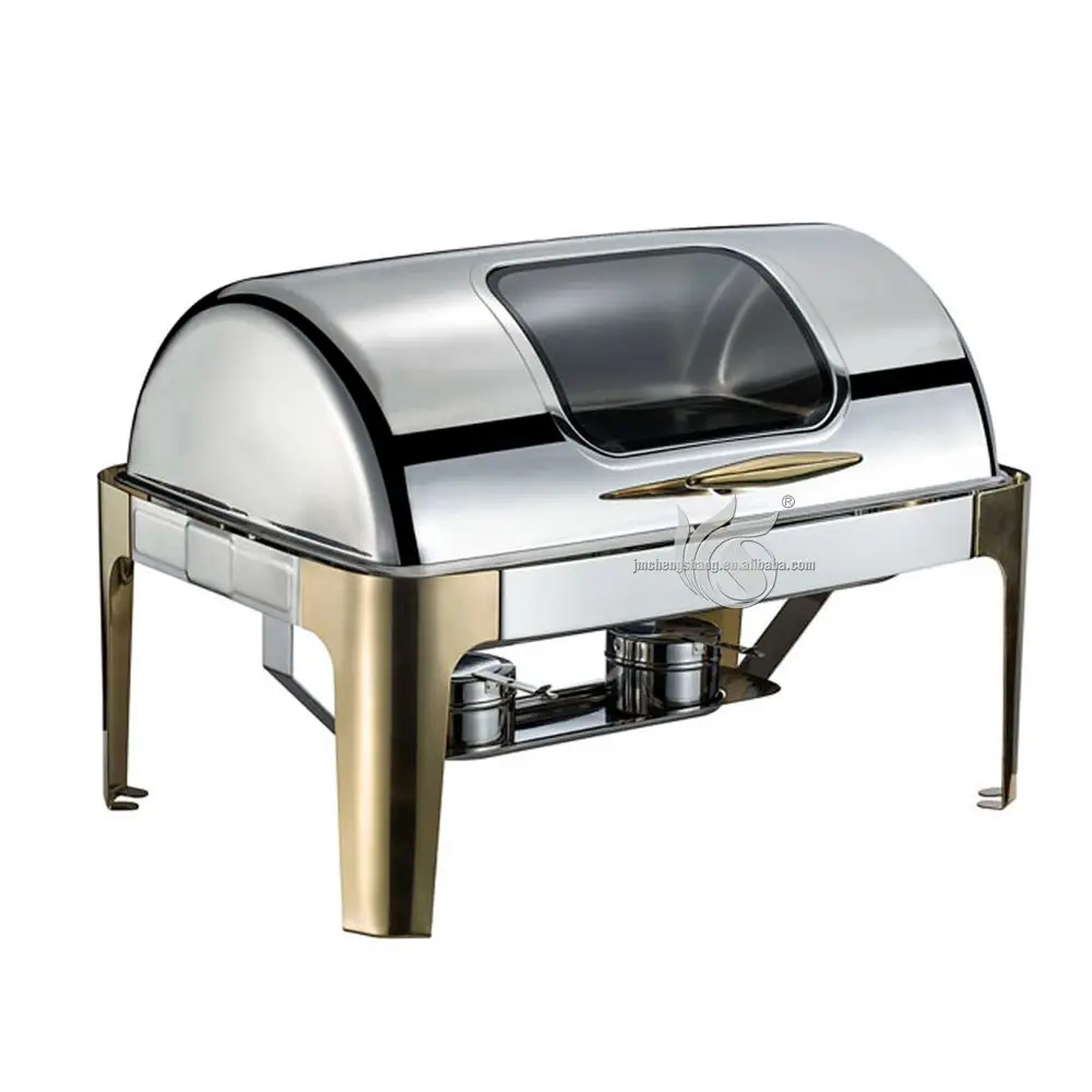 North America all types economic roll top chafing dish for sale hotel buffet food warmer display with visual glass lid