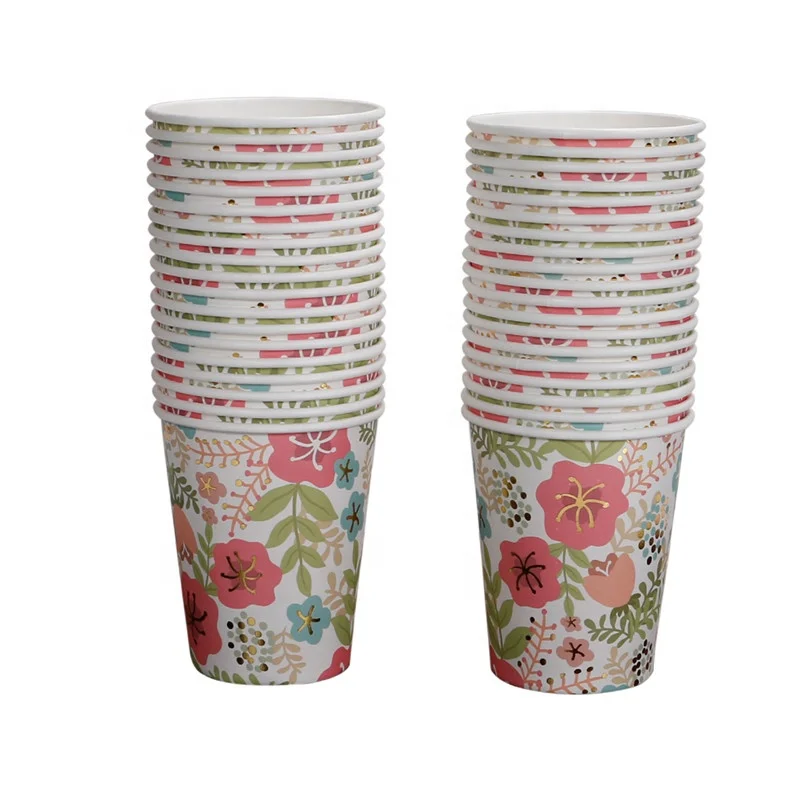 Классические одноразовые бумажные стаканчики с цветами, г/кв. М, 9 унций