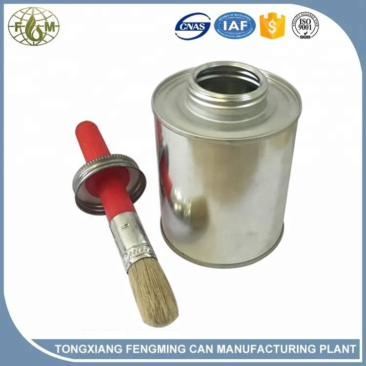 screw top pvc glue cans with brush,open top tin cans for adhesive,round tinplate glue can accept custom