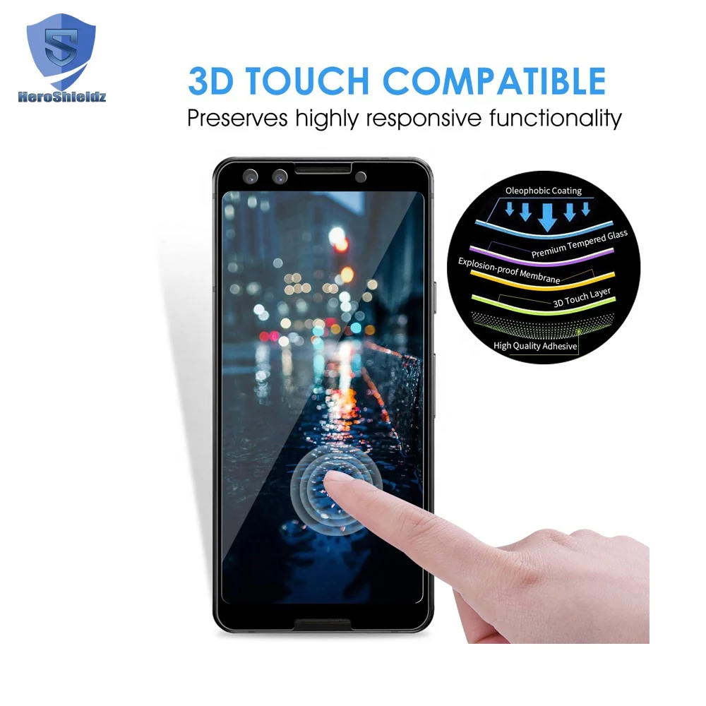 3D Full Cover 9H Tempered Glass For Google Pixel 3 Screen Protector, Pixel 3 Screen Protector Full Glass 0.26mm Case friendly