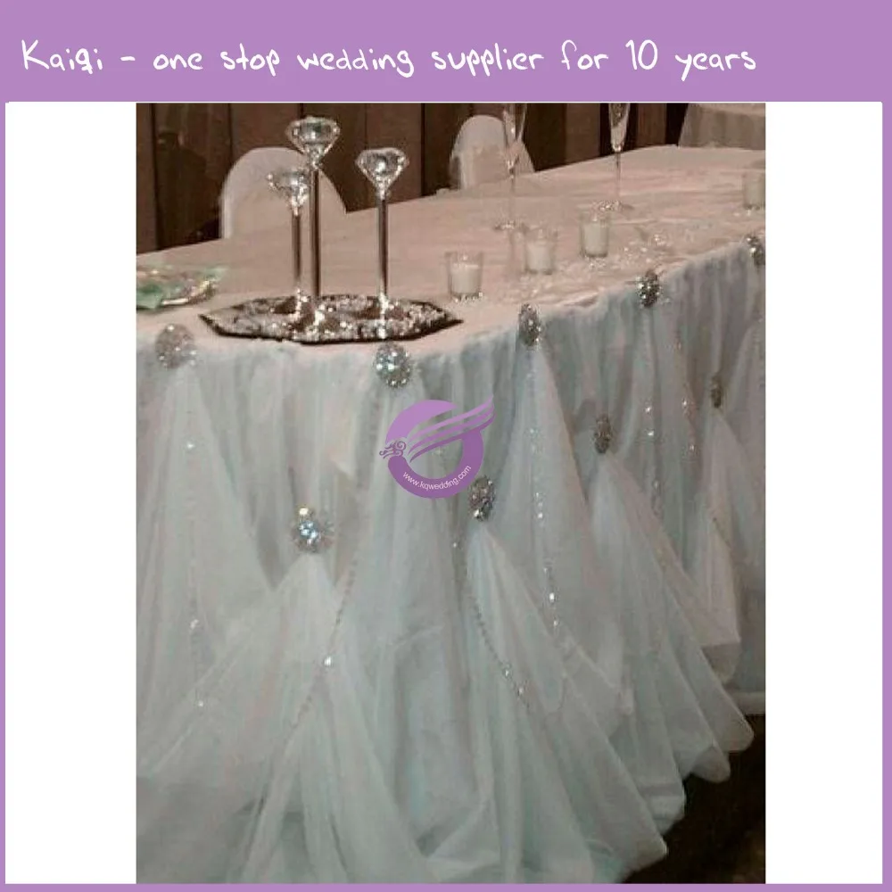 QF00198 chiffon fabric fuffled curly willow table skirt for wedding