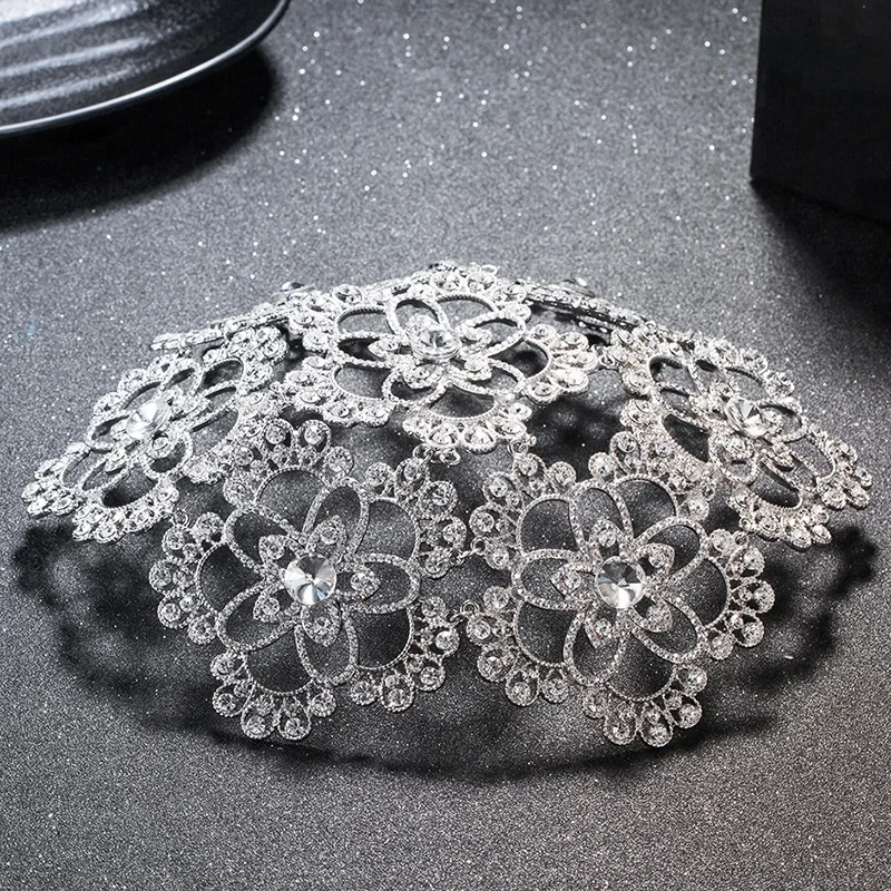 Vintage Silver Prom Pageant Round Crowns Rhinestone Flower Bridal Hair Jewelry Bridal Headpiece Tiara Wedding Hair Accessories