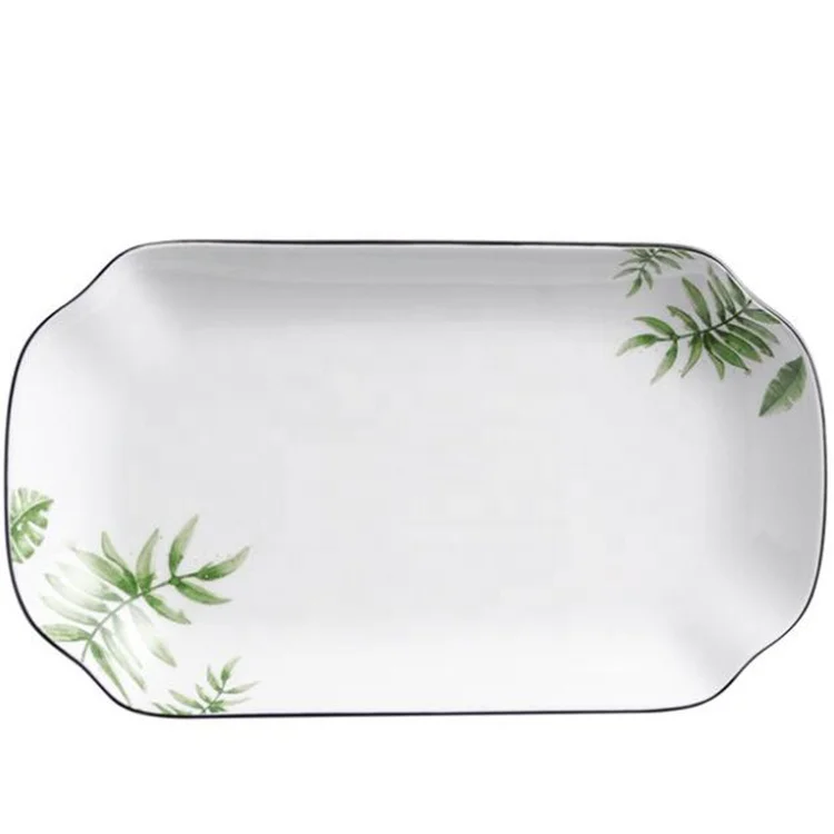 
palm leaf design fish serve plate for dinner 