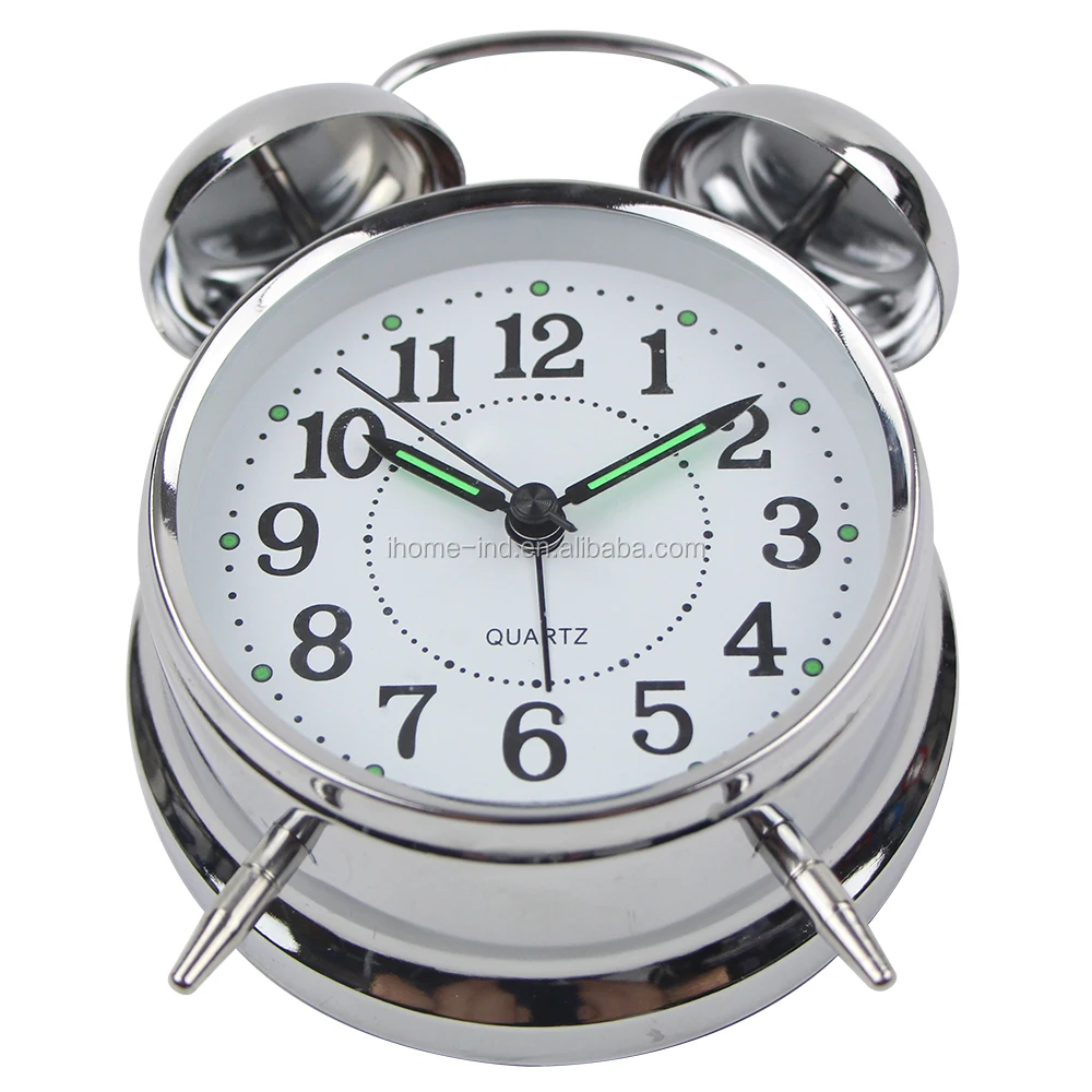 2023 Bed Room Decoration Metal Chrome Twin Bell Alarm Clock Desk Clock Horloges Circular Support Smart Watch Quartz Children