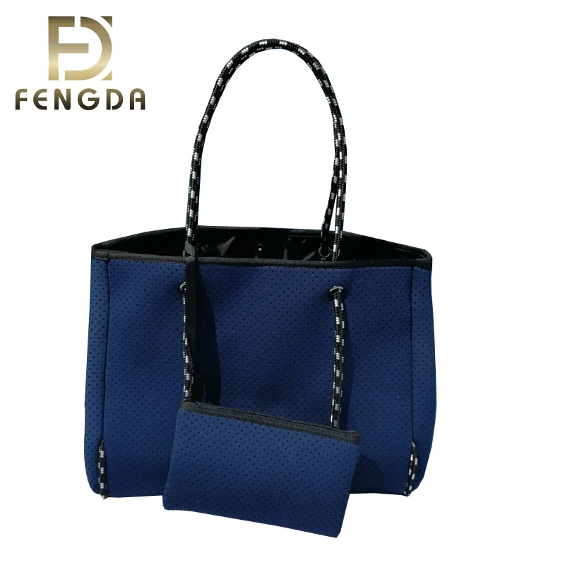 4MM high quality fashion colorful custom printed woman perforated neoprene beach tote bag