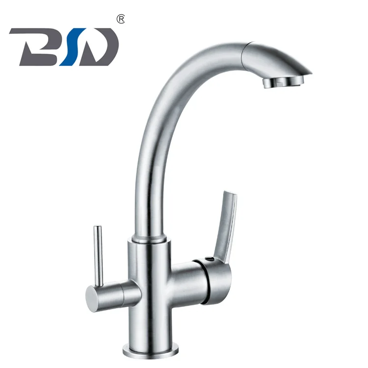Basin Sink Mixer Tap 3 Way Double Handle Kitchen Pure Water Spout Filter Faucet