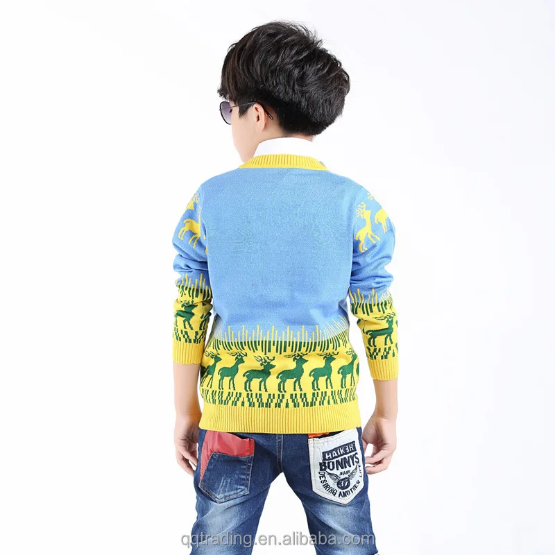 
Custom baby Middle aged and teenager boys wool fleece lining cardigan christmas sweaters reindeer for kids 