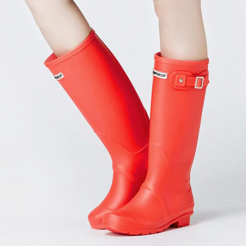 Dripdrop custom original half Wellington Ladies women Tall Rain Boots Red Shiny PVC natural rubber safety Rain Boots for kids