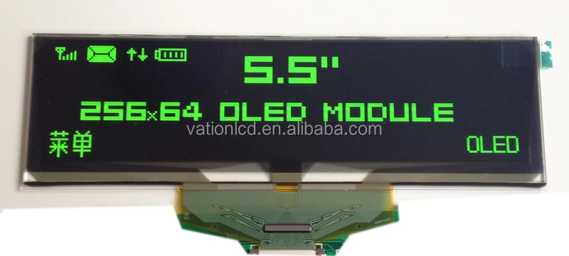 PM-OLED Rectangle 5.5inch Green 256x64 resolution OLED lcd panel for industrial application