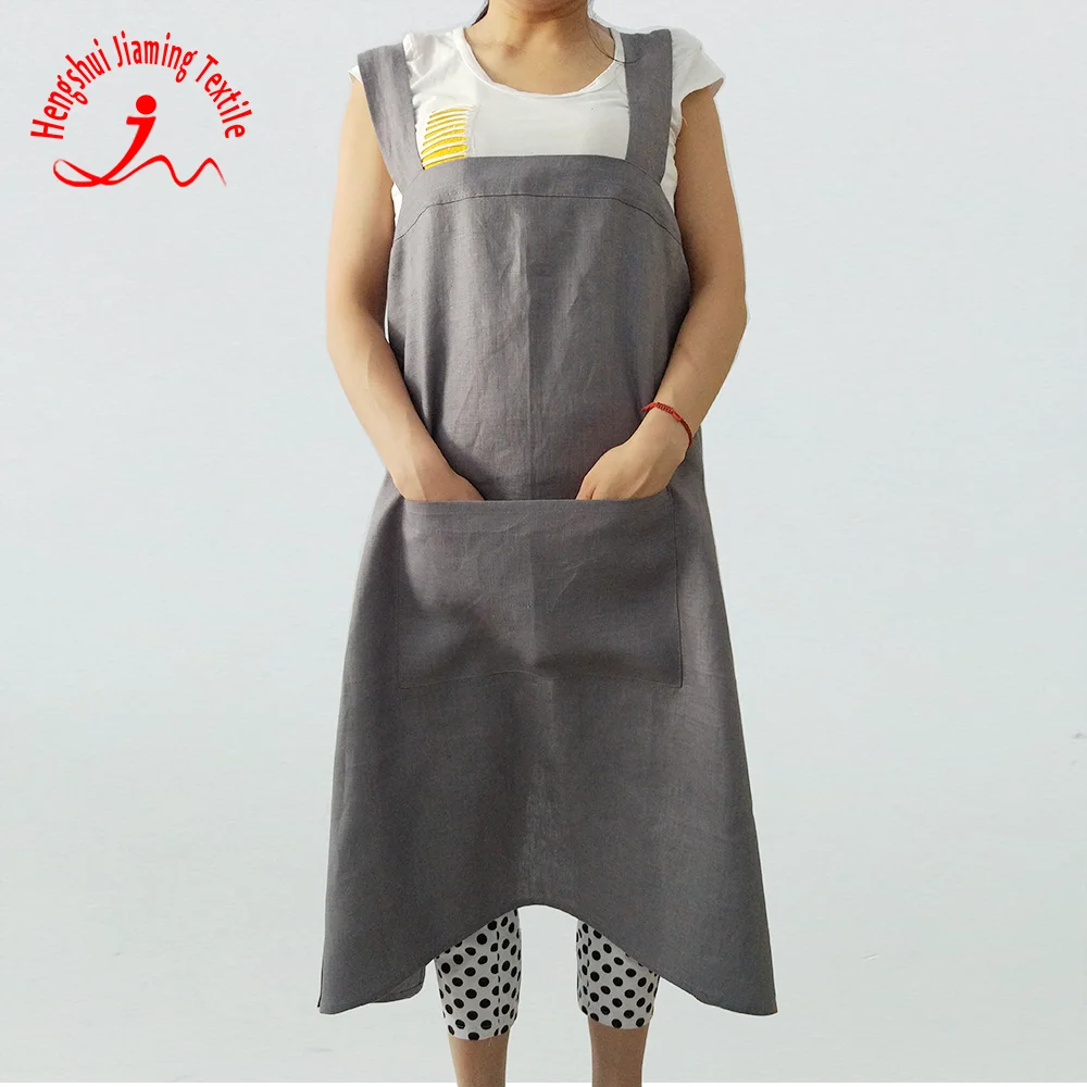 Beauty Women cross back linen apron kitchen cooking long apron with pocket linen crossback apron