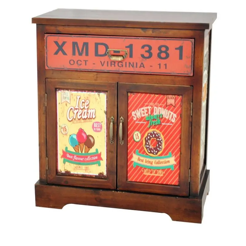 Industrial & vintage Indian solid wood 5 Drawer Living room cabinet with wheels