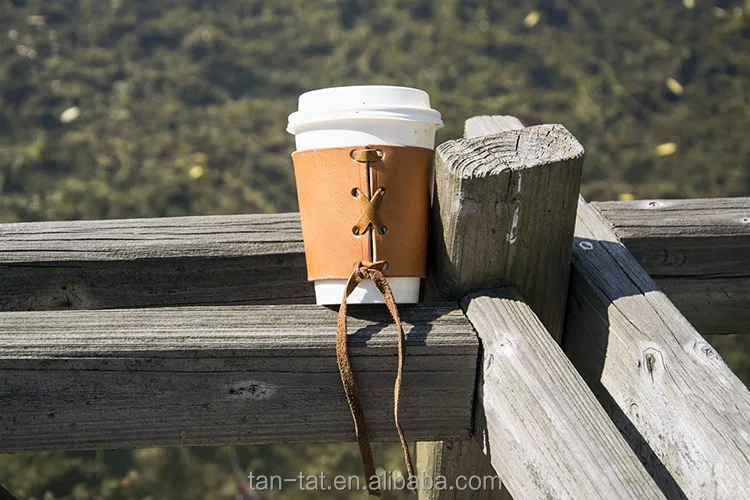 Organic Real Leather Mason Jar Holder Coffee Cup Sleeve