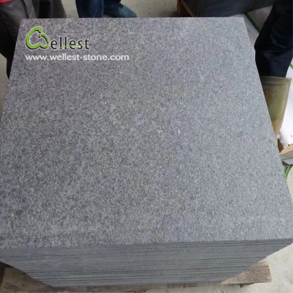 black basalt flamed brushed 30mm thickness black granite tiles 100x100