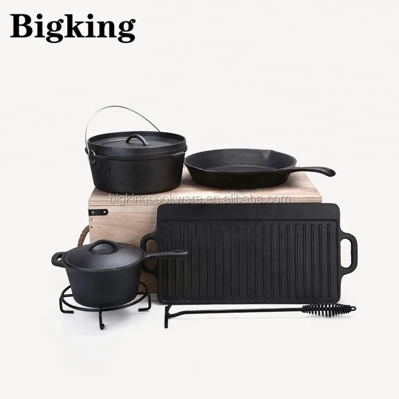 wholesale outdoor camping pre seasoned kitchen set cast iron cookware set with dutch oven