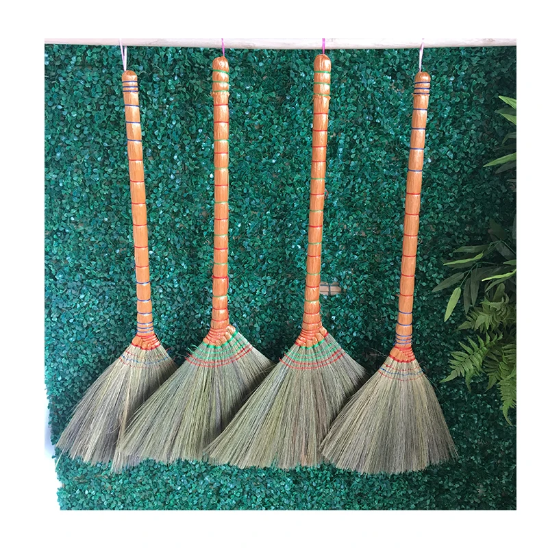 Chinese manufacturer hand maker burma grass broom  with wooden stick