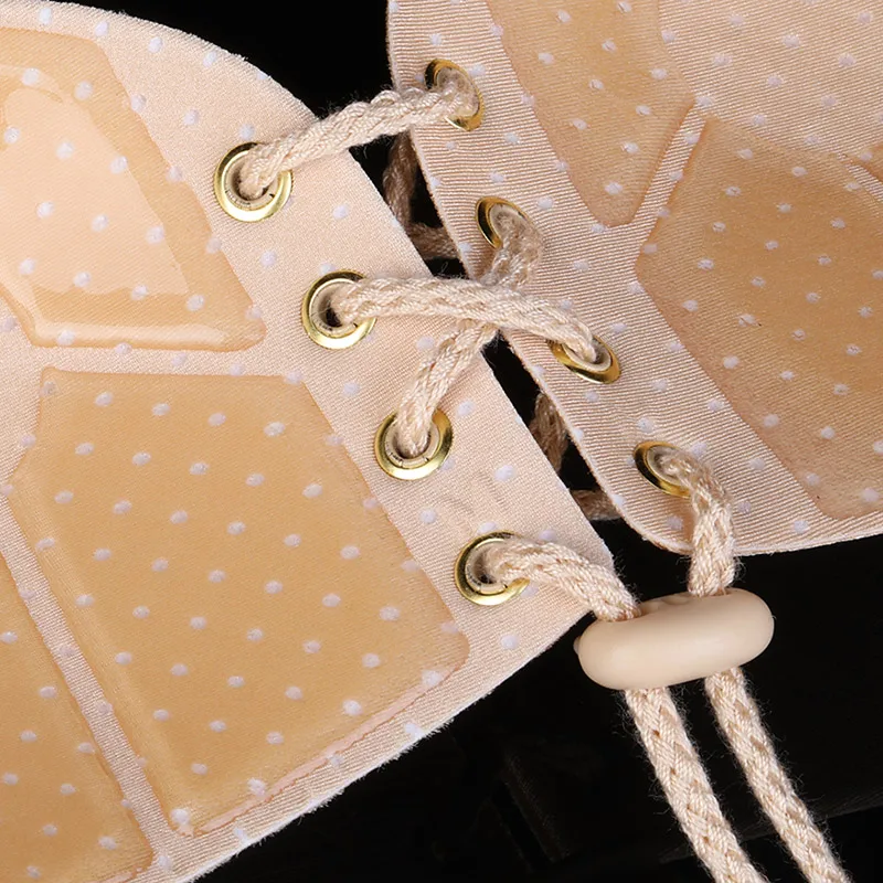 Self adhesive invisible nipple showing bra with drawstring fly strapless sexy girl nude bra