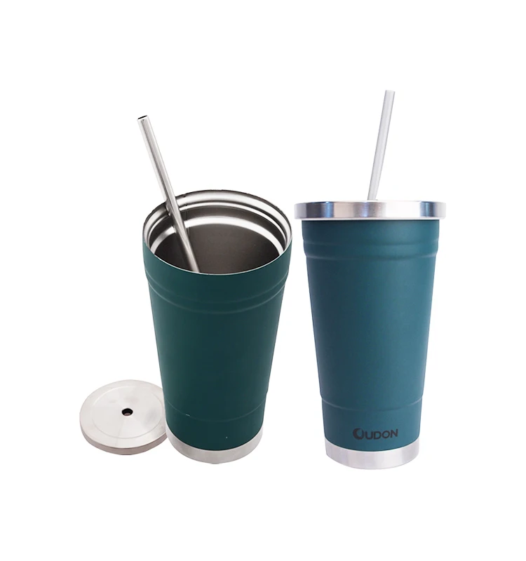 Custom double wall insulated stainless steel straw cup vacuum tumbler mug drinking cup with metal straw
