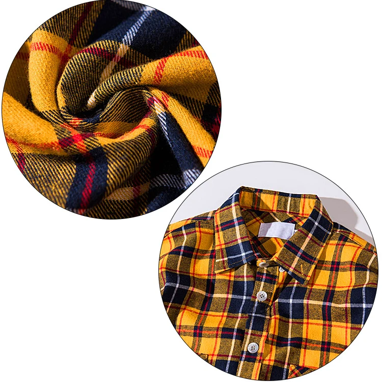 Yellow Plaid Button Down Cotton Checked Flannel Shirts Men