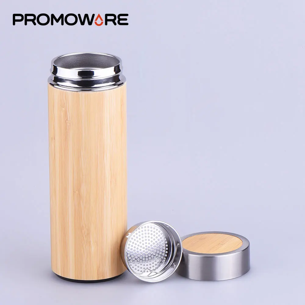 WB Steel Eco Friendly Bamboo Water Bottle Biodegradable Bamboo Drink Tea Infuser Coffee Water Bottle BPA Free Wholesale