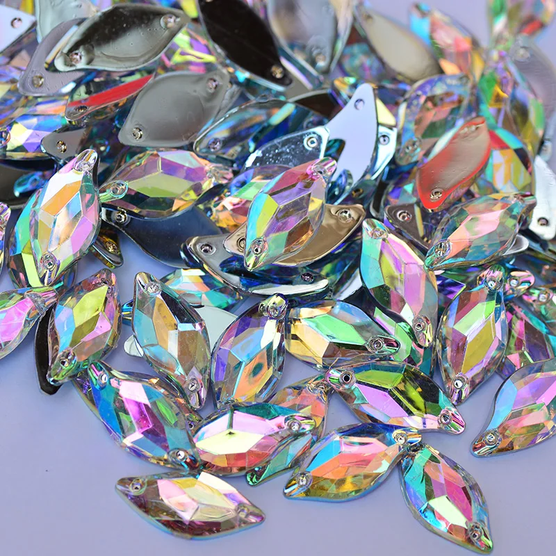 Fancy 9*20mm Horse Eye Sewing AB Crystal Flat Back Acrylic Rhinestones for DIY Needlework