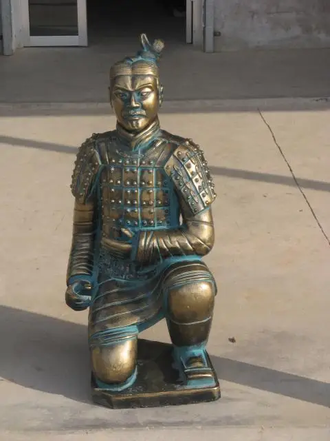 Antique Chinese Garden Bronze Kneeling Terracotta Warrior Statue Sculptures